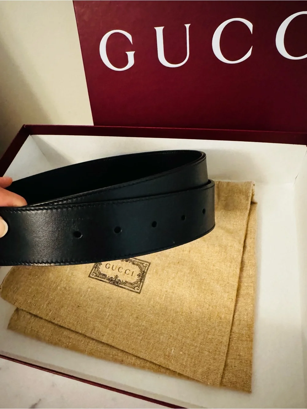 Gucci Black Leather Belt with Gold Double G Buckle